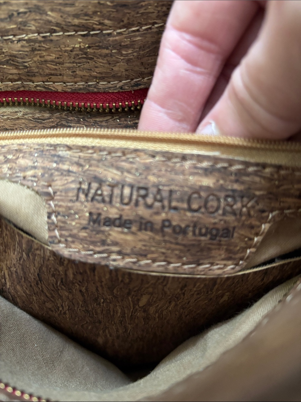 ARTELUSA natural cork Brown and Red Women's Shoulder Bag with Gold Accent - Picture 2 of 4